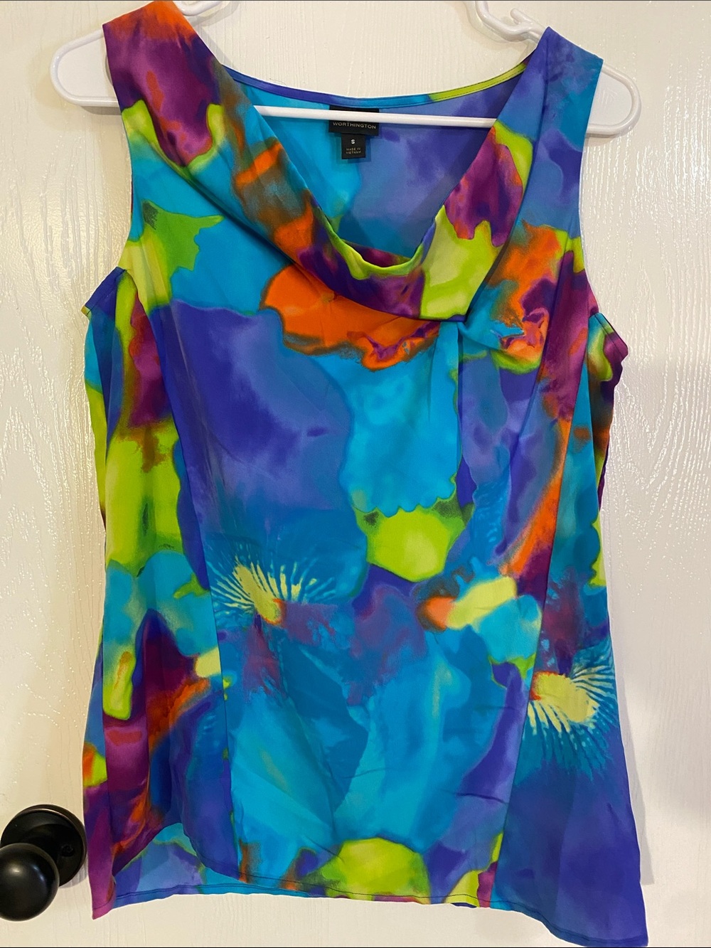 Worthington Multicolor Sleeveless Cowl-Neck Floral Print Top